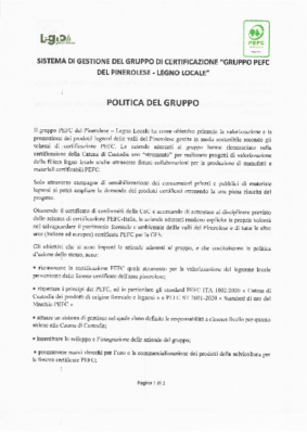 Politica del gruppo PEFC del pinerolese – Legno locale
