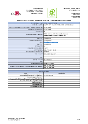 Rapporto di verifica ispettiva PEFC CoC 2025